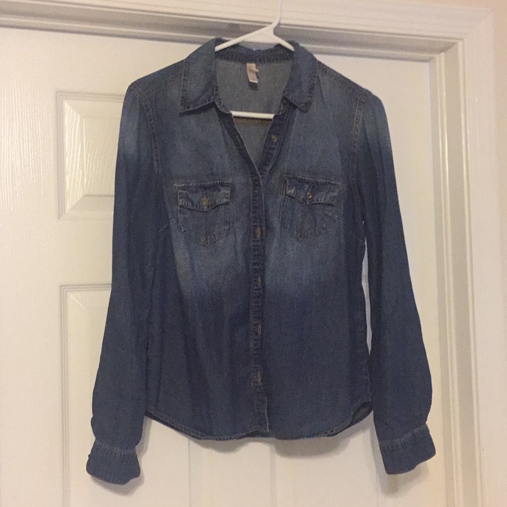 Denim button front top